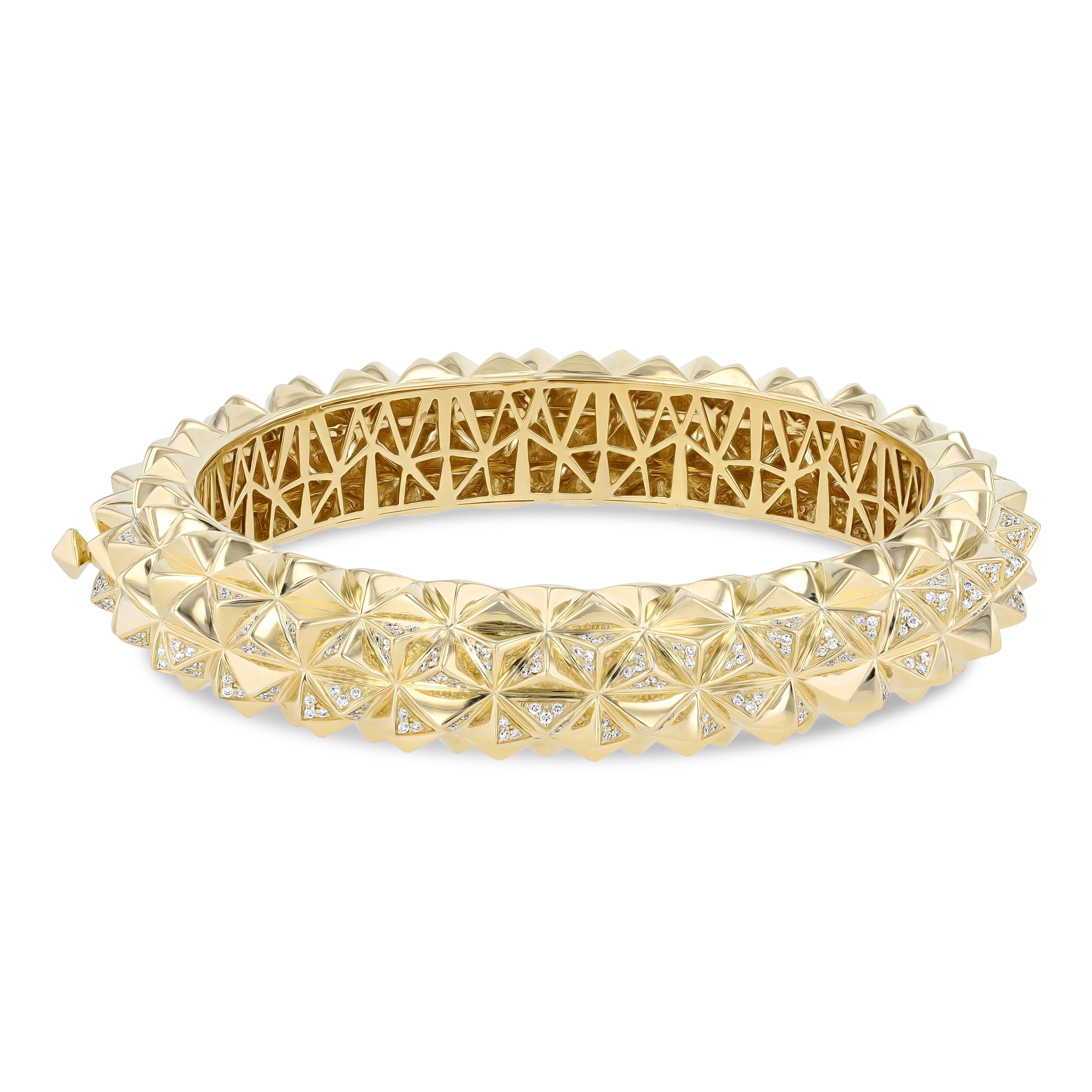 Tilal Noor Half Diamond Bangle – Yellow Gold