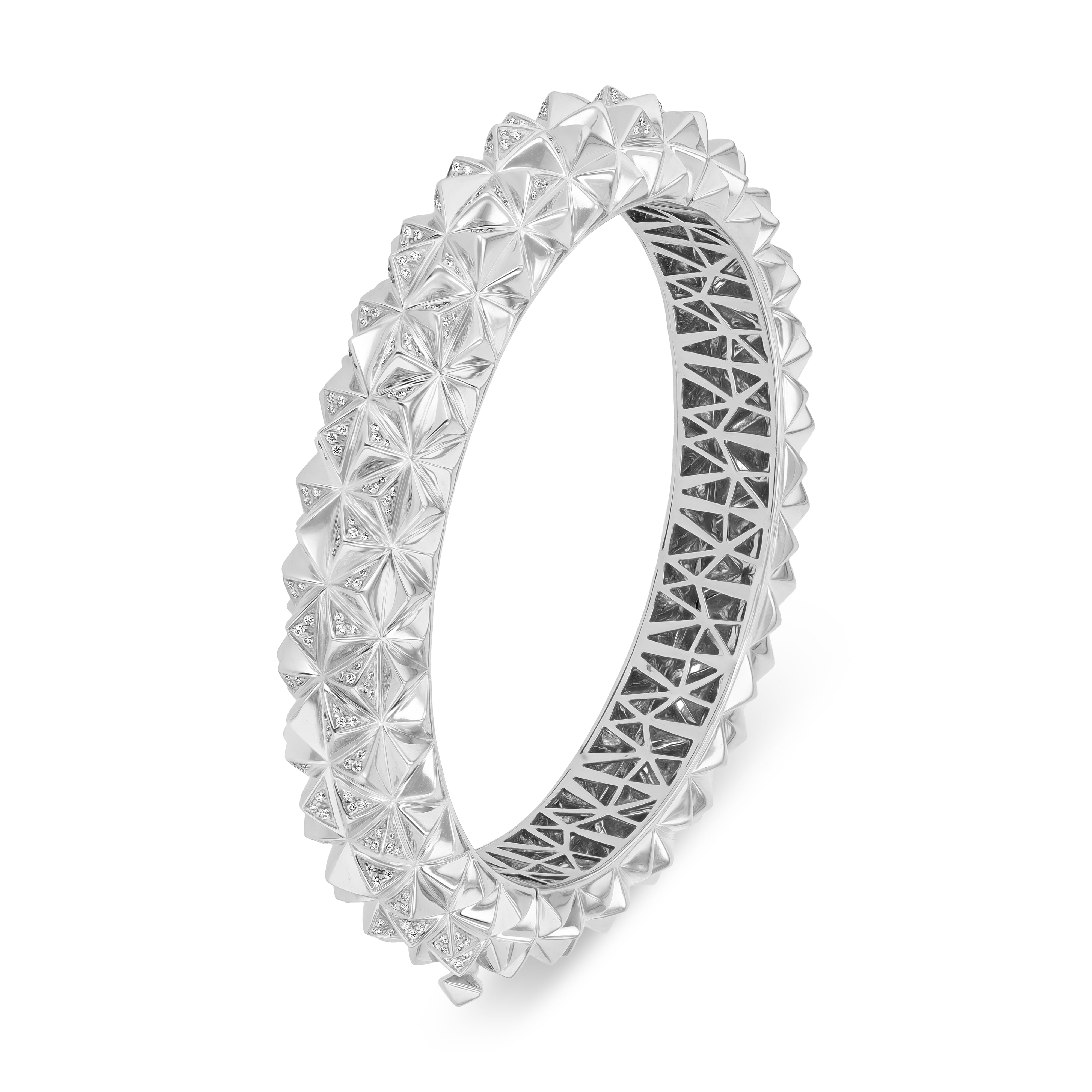 Tilal Noor Half Diamond Bangle – White Gold
