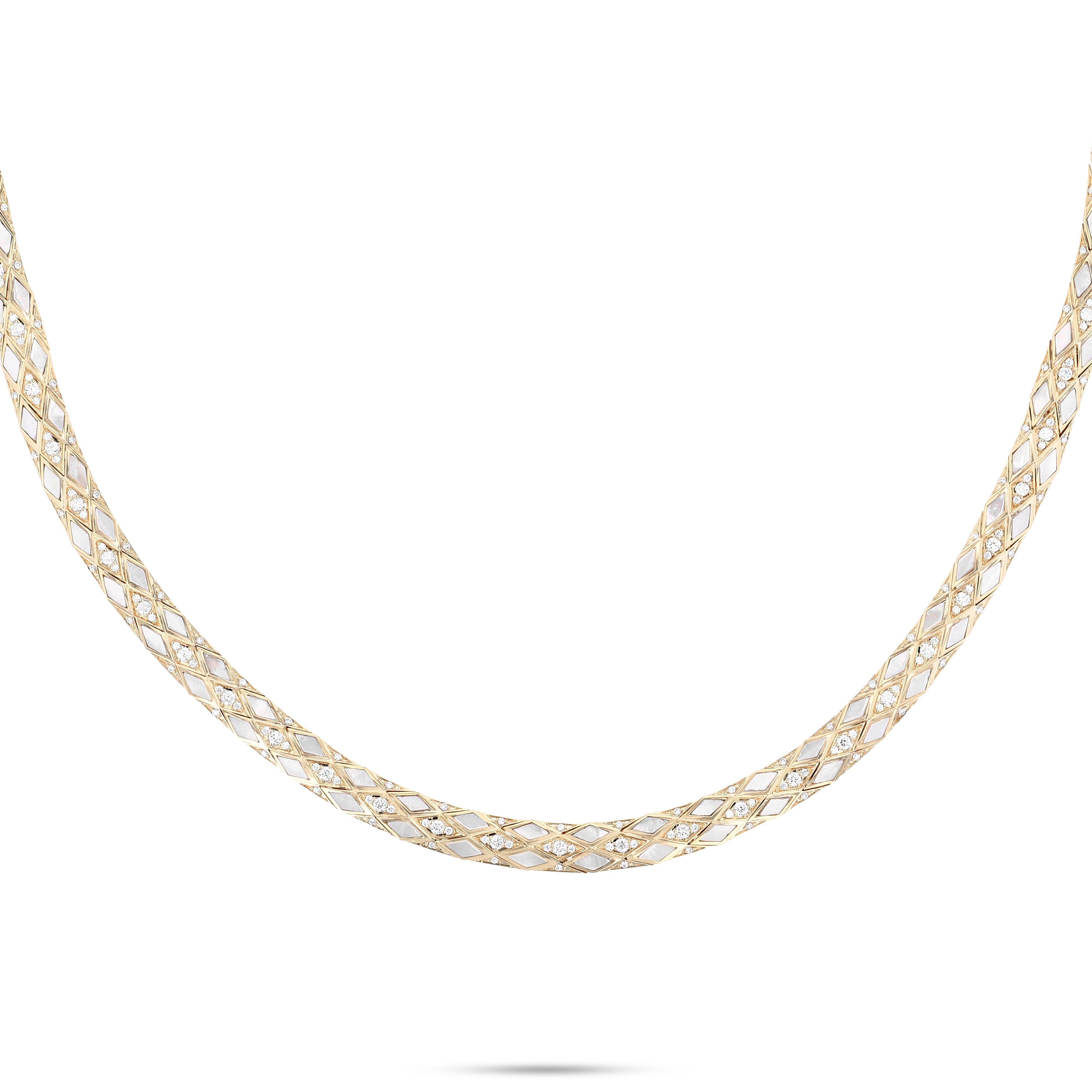 Eternity Diamond & Mother of Pearl Necklace#Gold_Yellow Gold