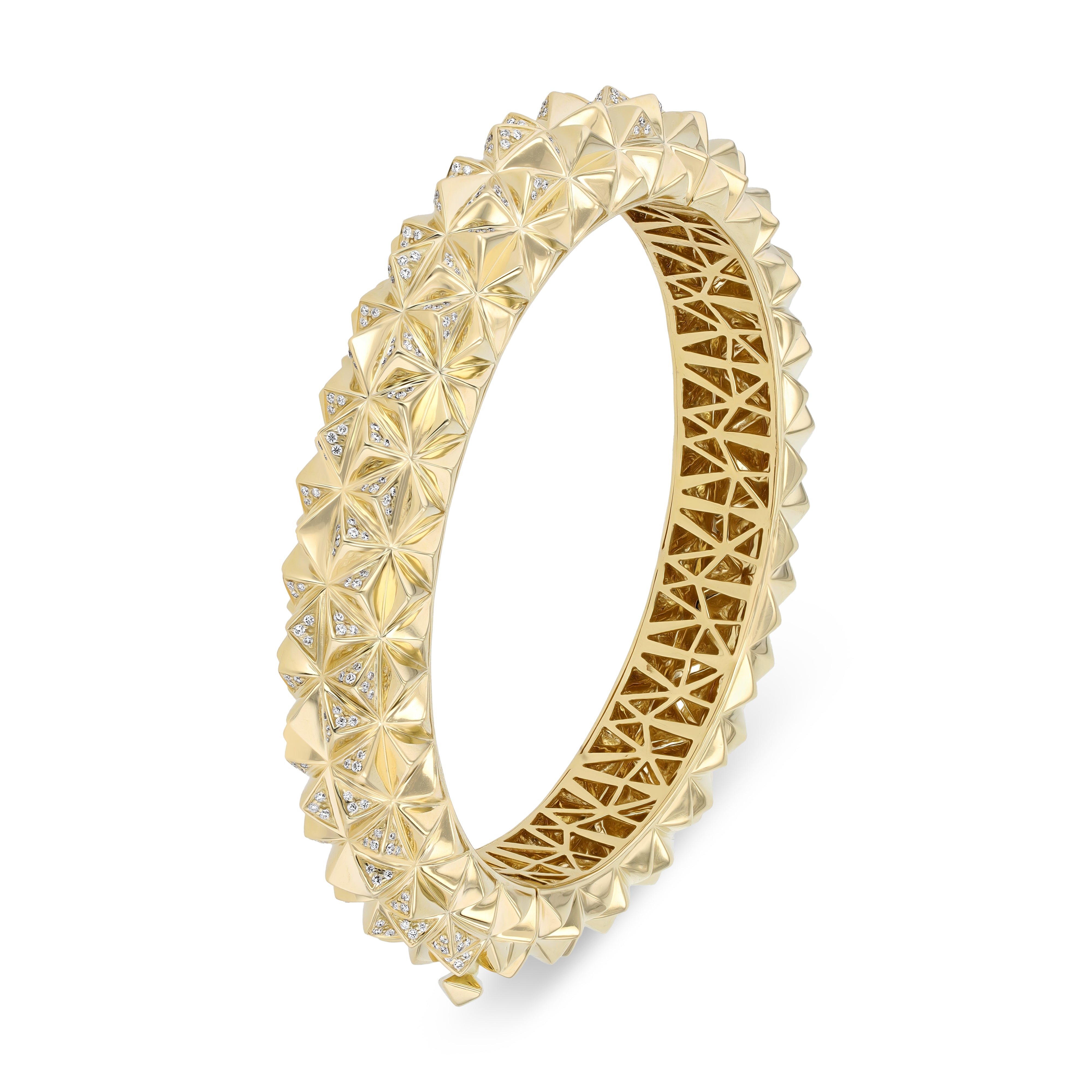 Tilal Noor Half Diamond Bangle – Yellow Gold