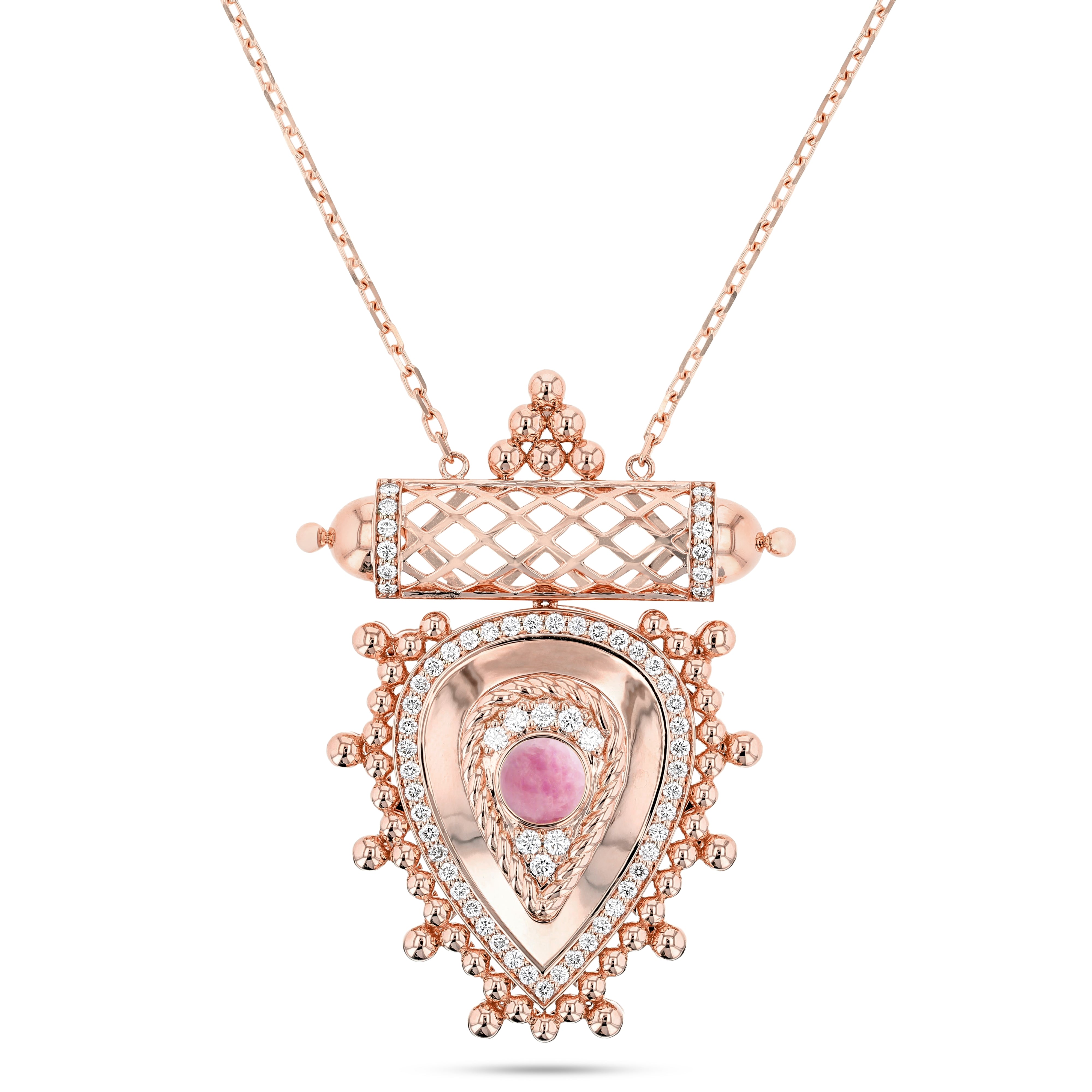Al Qasr Medium Pendant – Rose Quartz | Rose Gold