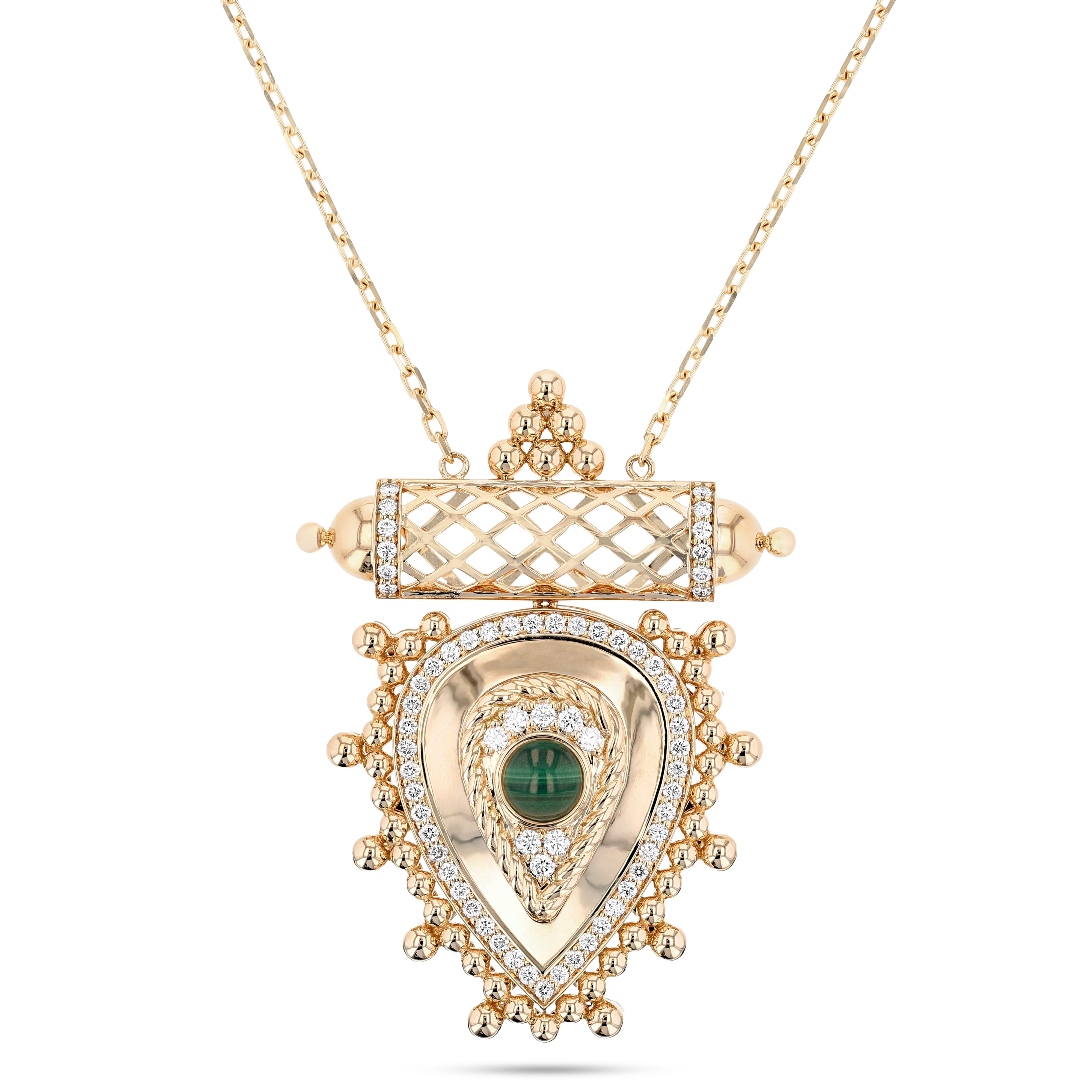 Al Qasr Medium Pendant – Malachite | Yellow Gold