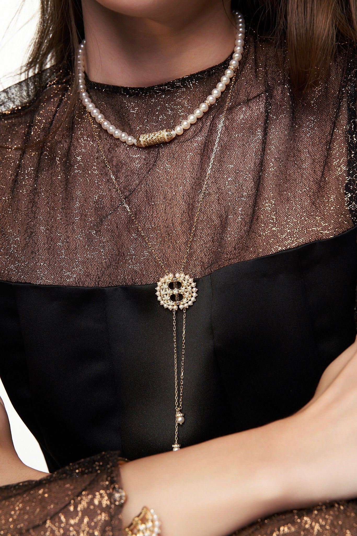 Harmony Pearl Beads Necklace Full Diamond