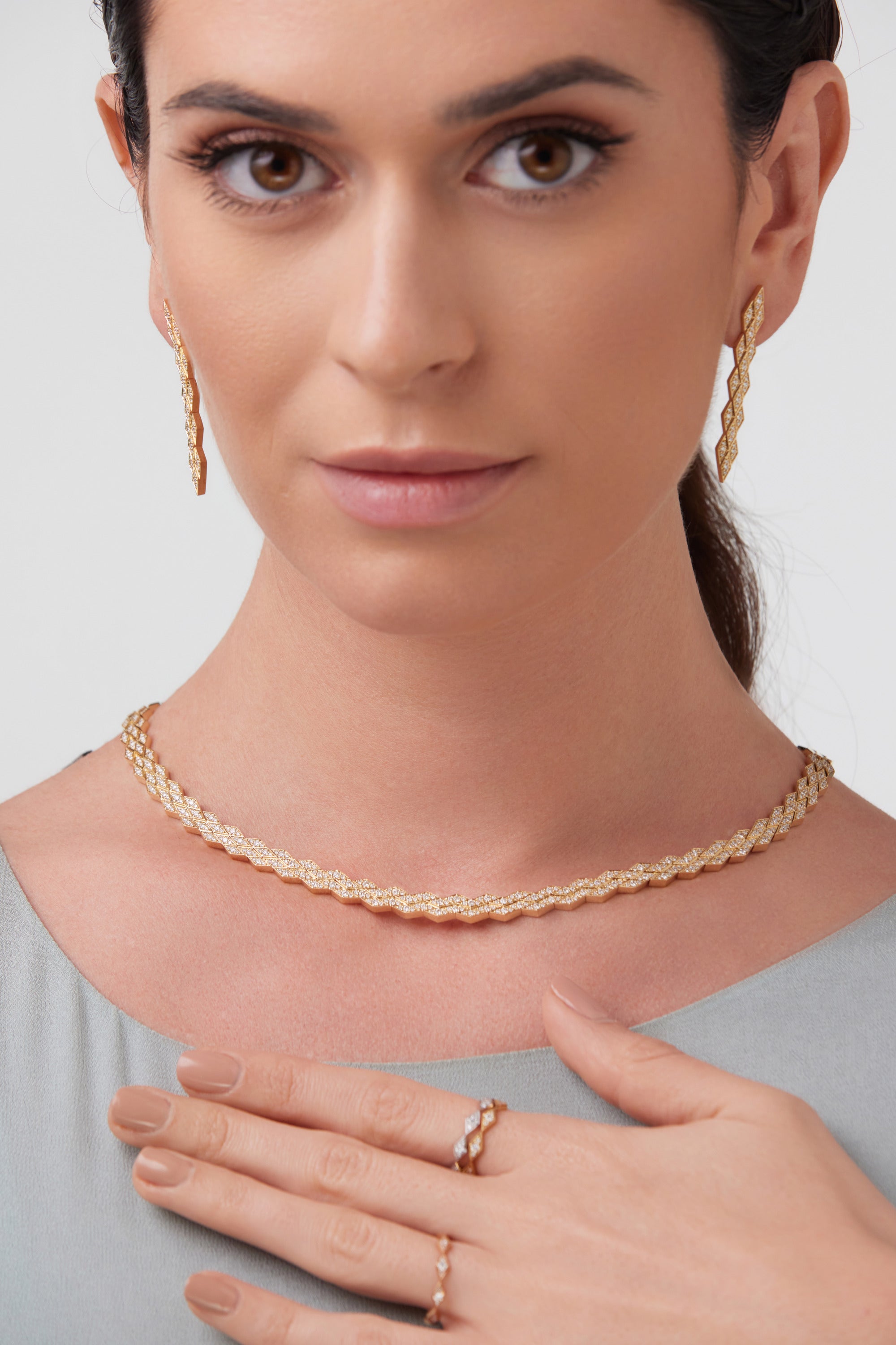 Eternity Large Full Diamond Yellow Gold Necklace