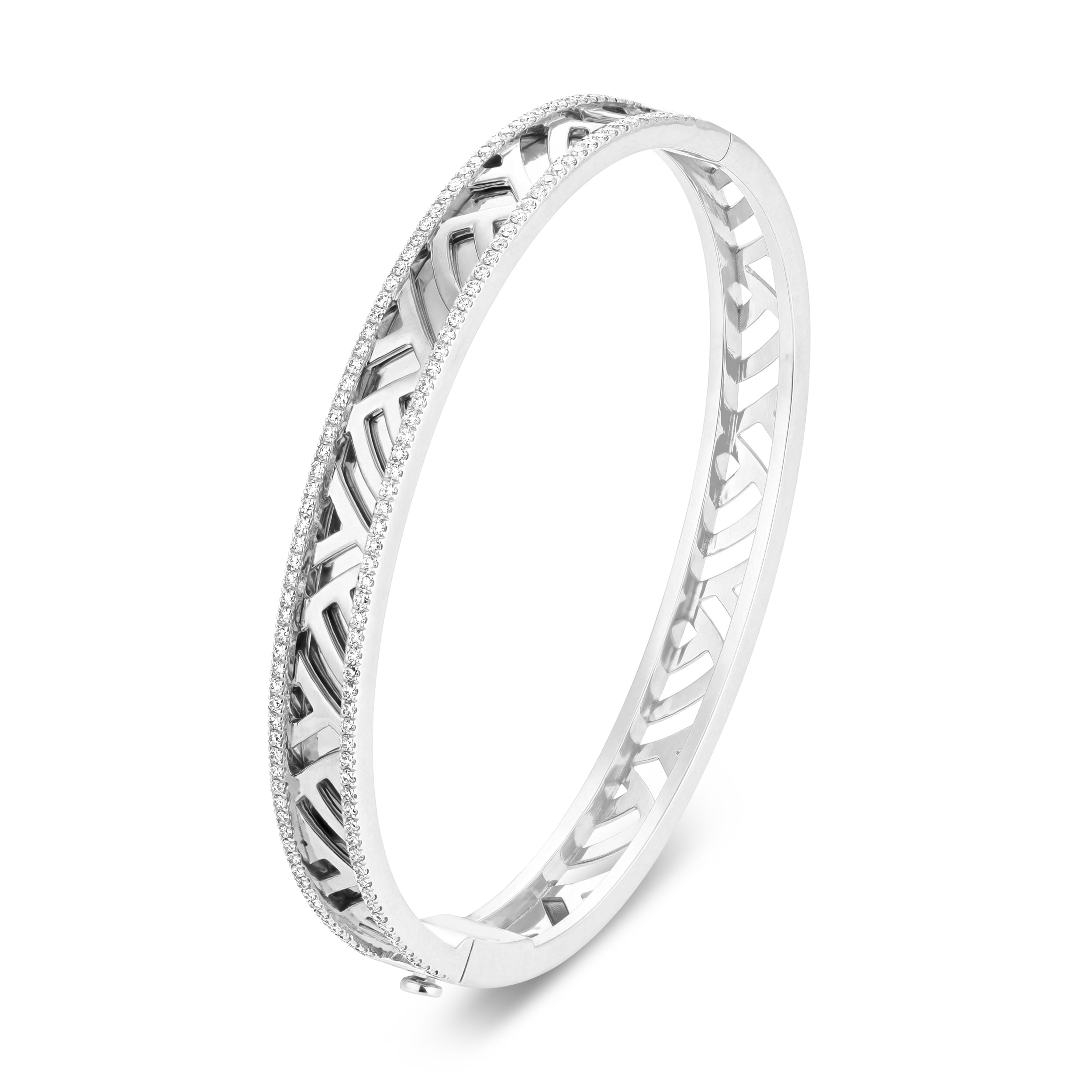 Palm Border Diamond White Gold Bangle