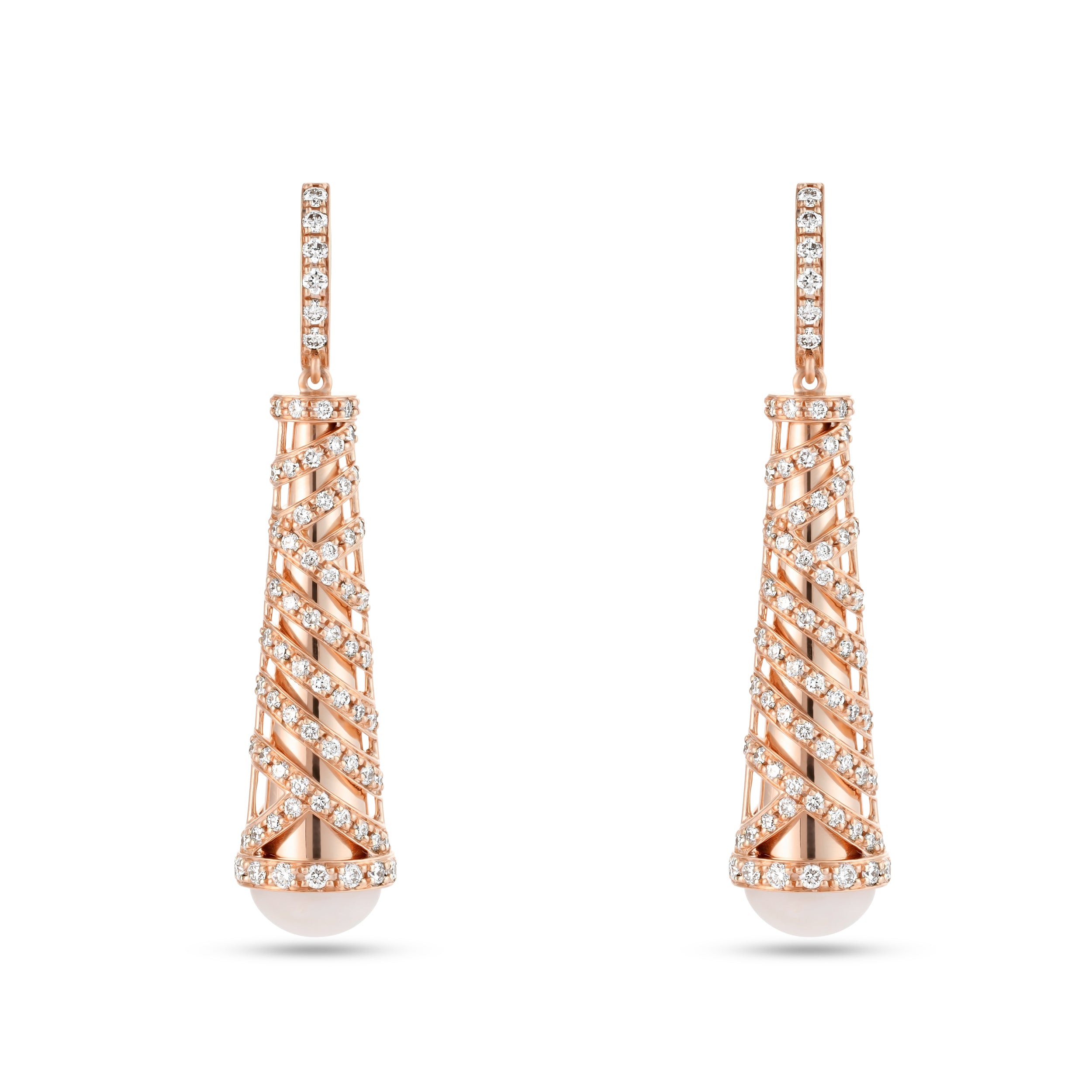 Palm Hanging Large Pearl Rose Gold Earrings