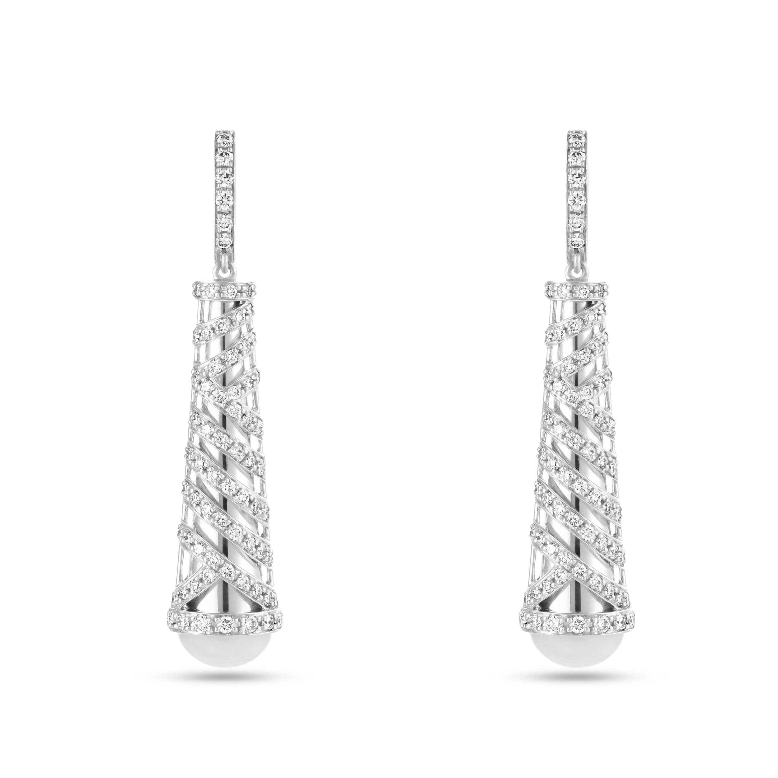 Palm Hanging Large Pearl White Gold Earrings
