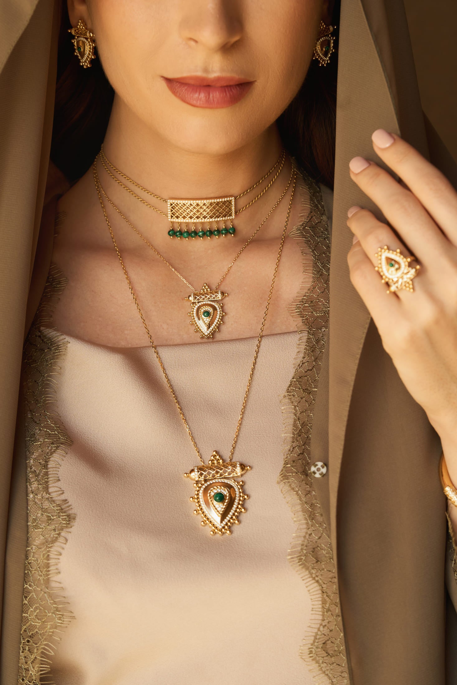 Al Qasr Small Pendant – Agate | Rose Gold