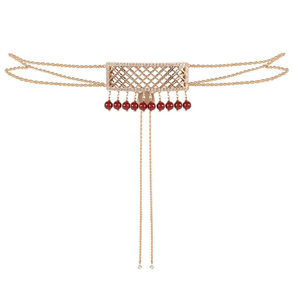 Al Noor Lace Choker in Agate - Misk Dubai,Necklaces, al-noor-heritage-choker, , Misk Dubai,  Misk, Misk Jewellery, Misk Jewelry, Gold, Emirati Gold, Emirati Design, Jewelry Emirati, Saudi Jewelry, Gold Saudi Arabia, Dubai, Abu Dhabi, Saudi Arabia, KSA, UAE, United Arab Emirates, 18kt, مجوهرات , مجوهرات مسك, مجوهرات اماراتية , دهب , سعودية ذهب