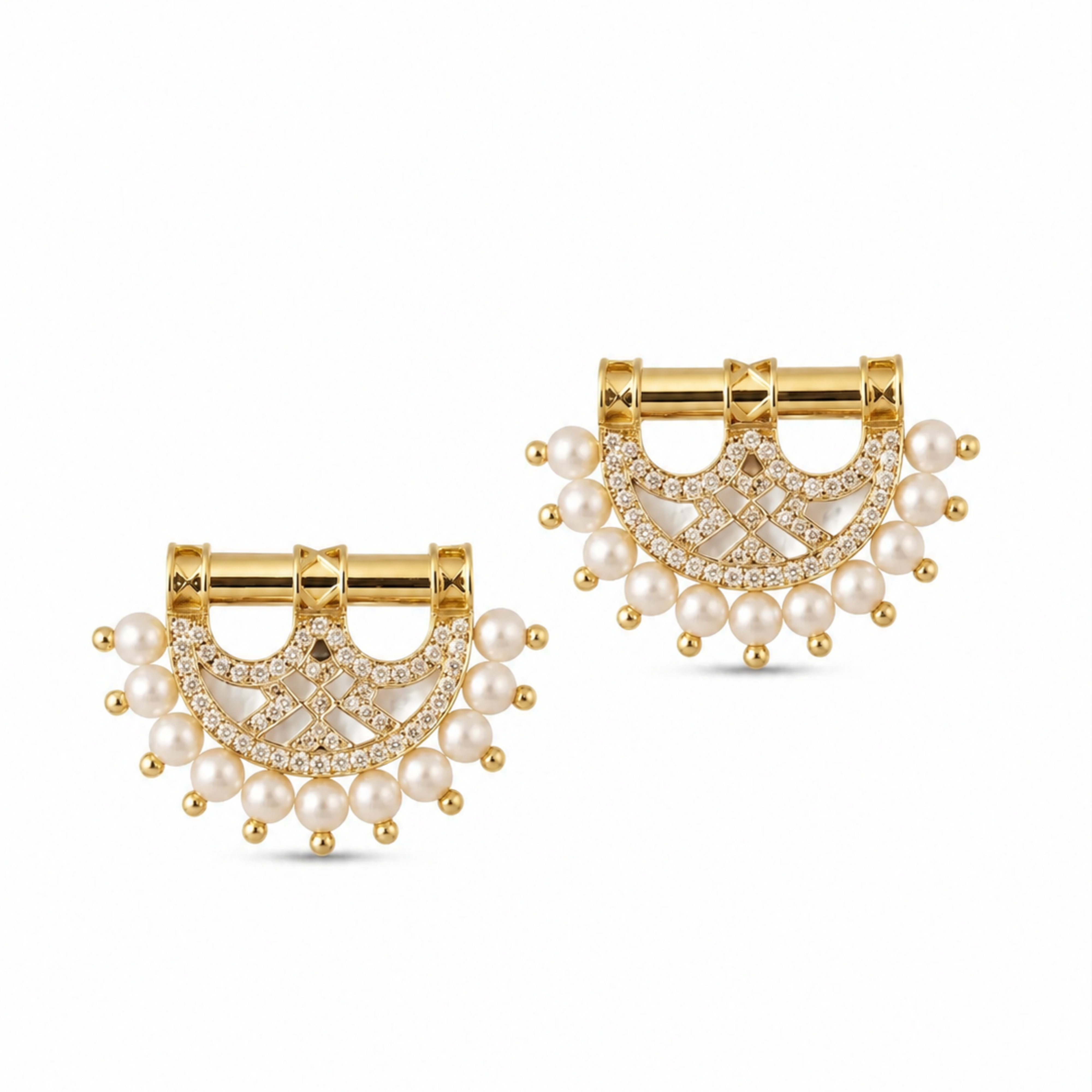 Heritage Mother of Pearl Earrings- Pearl Yellow Gold