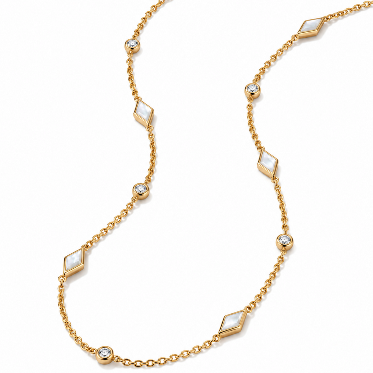 Eternity Mother of Pearl Necklace – Yellow Gold