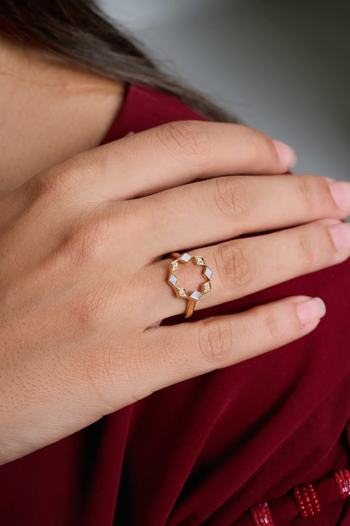 Eternity Round Mother of Pearl Ring#Gold_Rose Gold