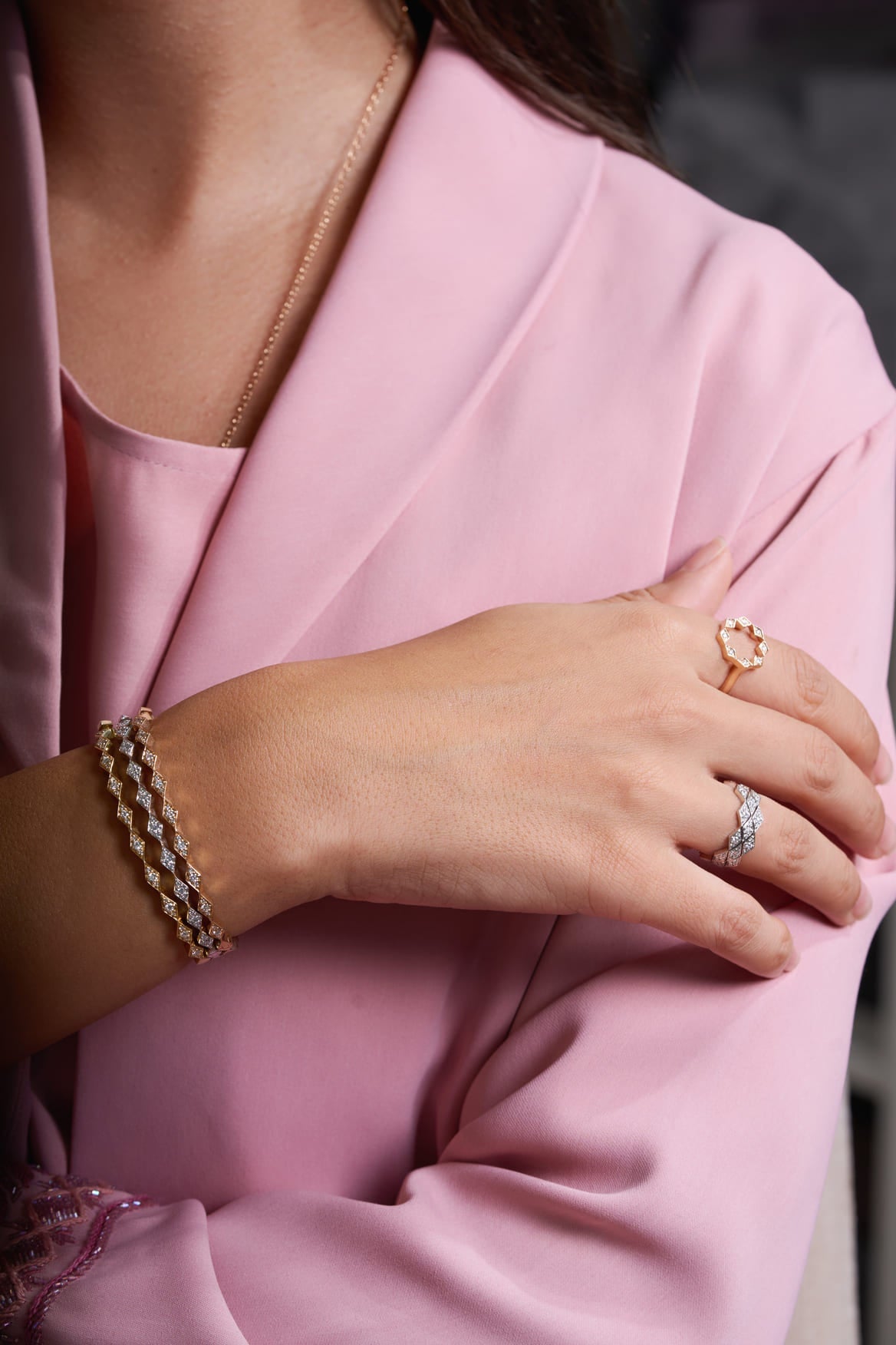 Eternity Slim Full Diamond Bangle#Gold_Rose Gold