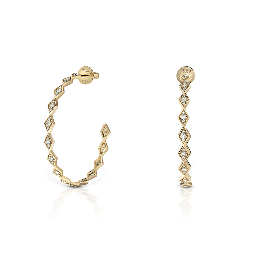 Eternity Large Full Diamond Yellow Gold Hoop Earrings