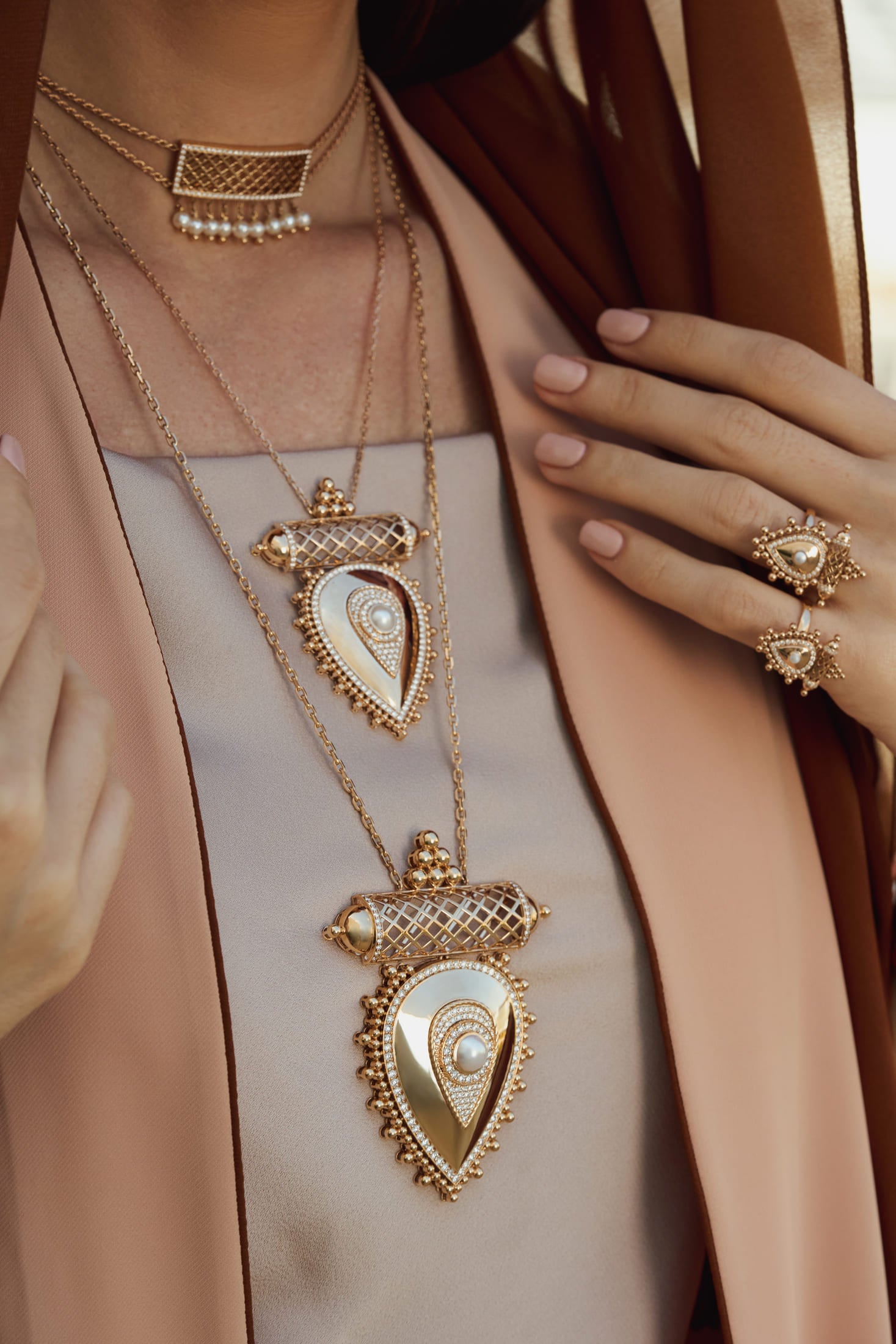 Al Qasr X-Large Pendant – Agate | Rose Gold