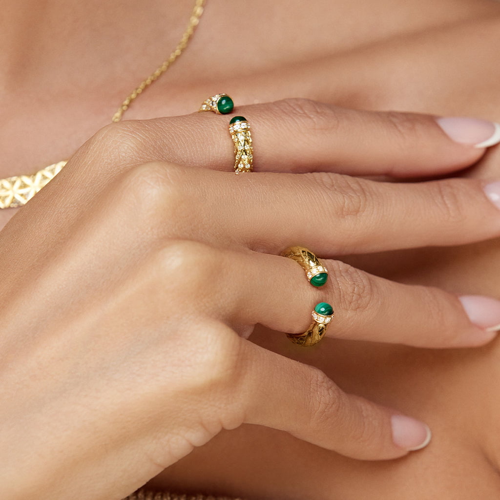 Harmony Open Malachite Slim Ring Border Diamond