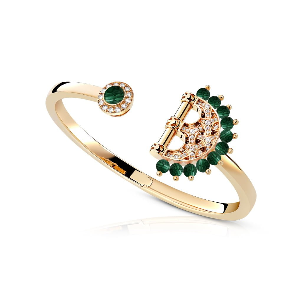 Heritage Turquoise Bangle Full Diamond — Malachite#Stone_Malachite