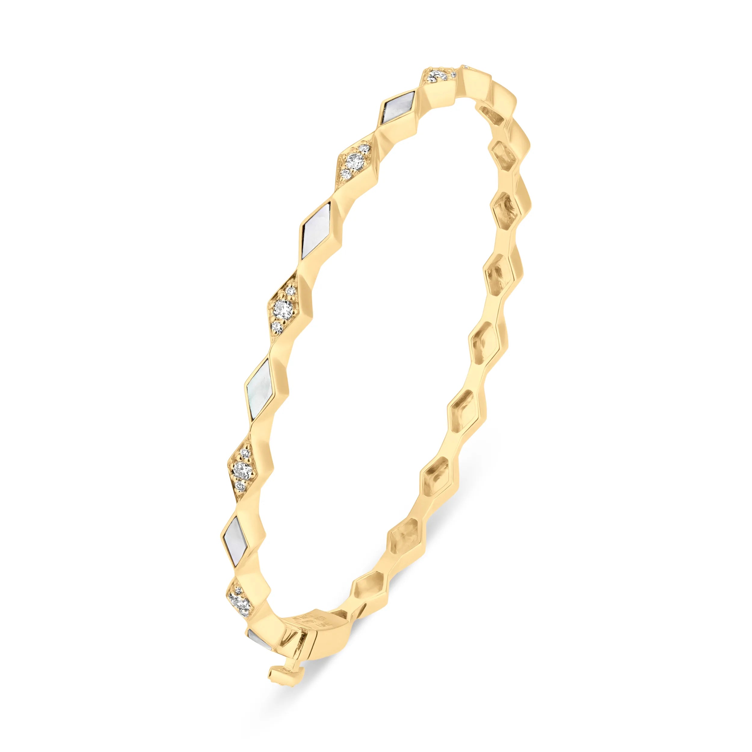 Eternity Slim Mother of Pearl Yellow Gold Bangle