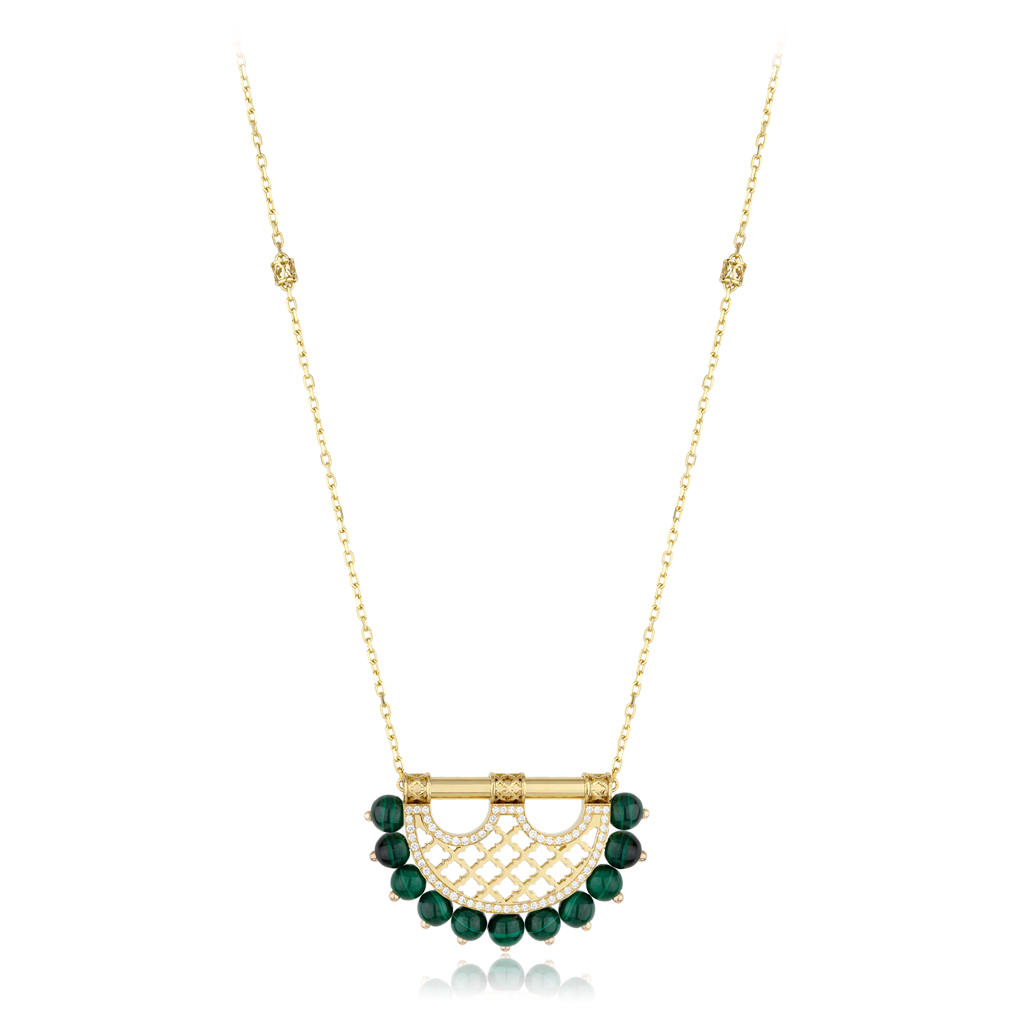 Heritage Pearl Pendant in Small Border Diamond — Malachite#Stone_Malachite