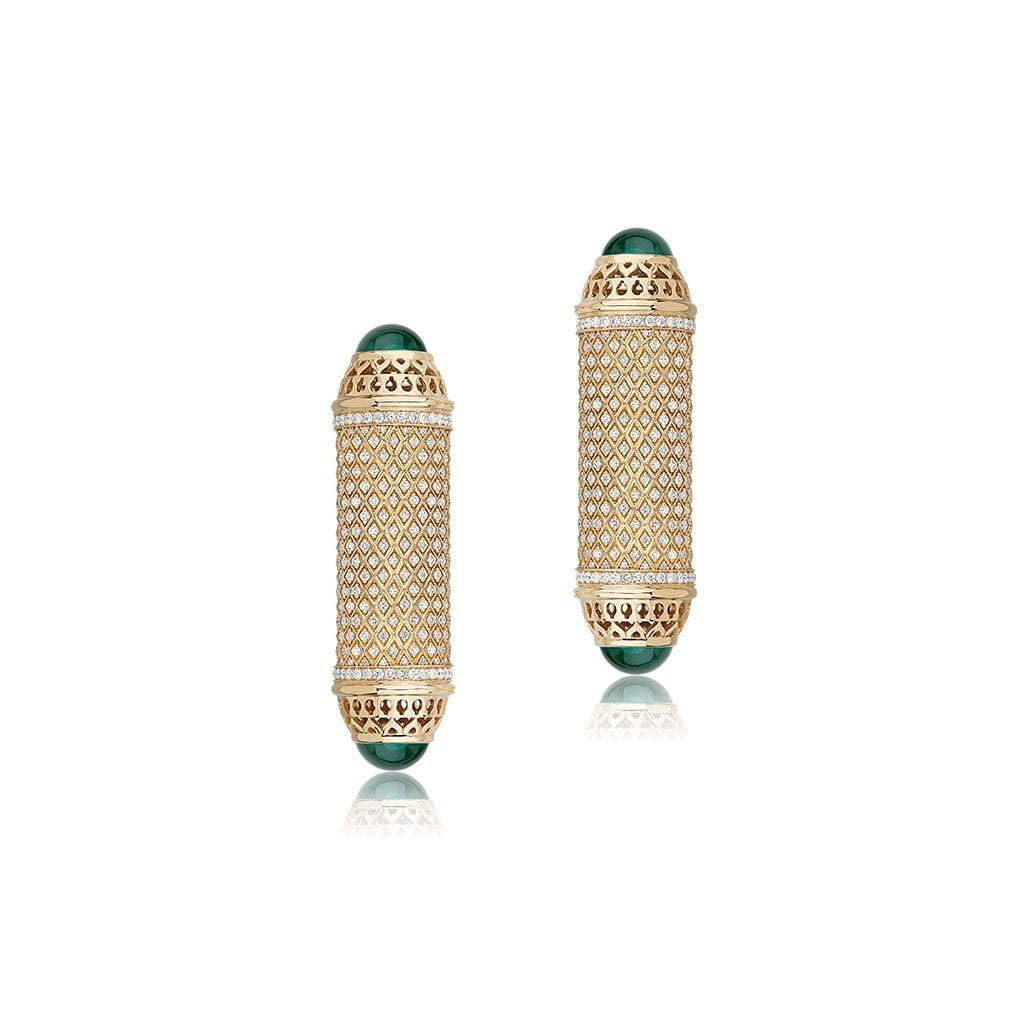 Al Noor Harmony Large Studs in Malachite - Misk Dubai,Earrings, al-noor-harmony-large-studs-in-malachite, , Misk Dubai,  Misk, Misk Jewellery, Misk Jewelry, Gold, Emirati Gold, Emirati Design, Jewelry Emirati, Saudi Jewelry, Gold Saudi Arabia, Dubai, Abu Dhabi, Saudi Arabia, KSA, UAE, United Arab Emirates, 18kt, مجوهرات , مجوهرات مسك, مجوهرات اماراتية , دهب , سعودية ذهب
