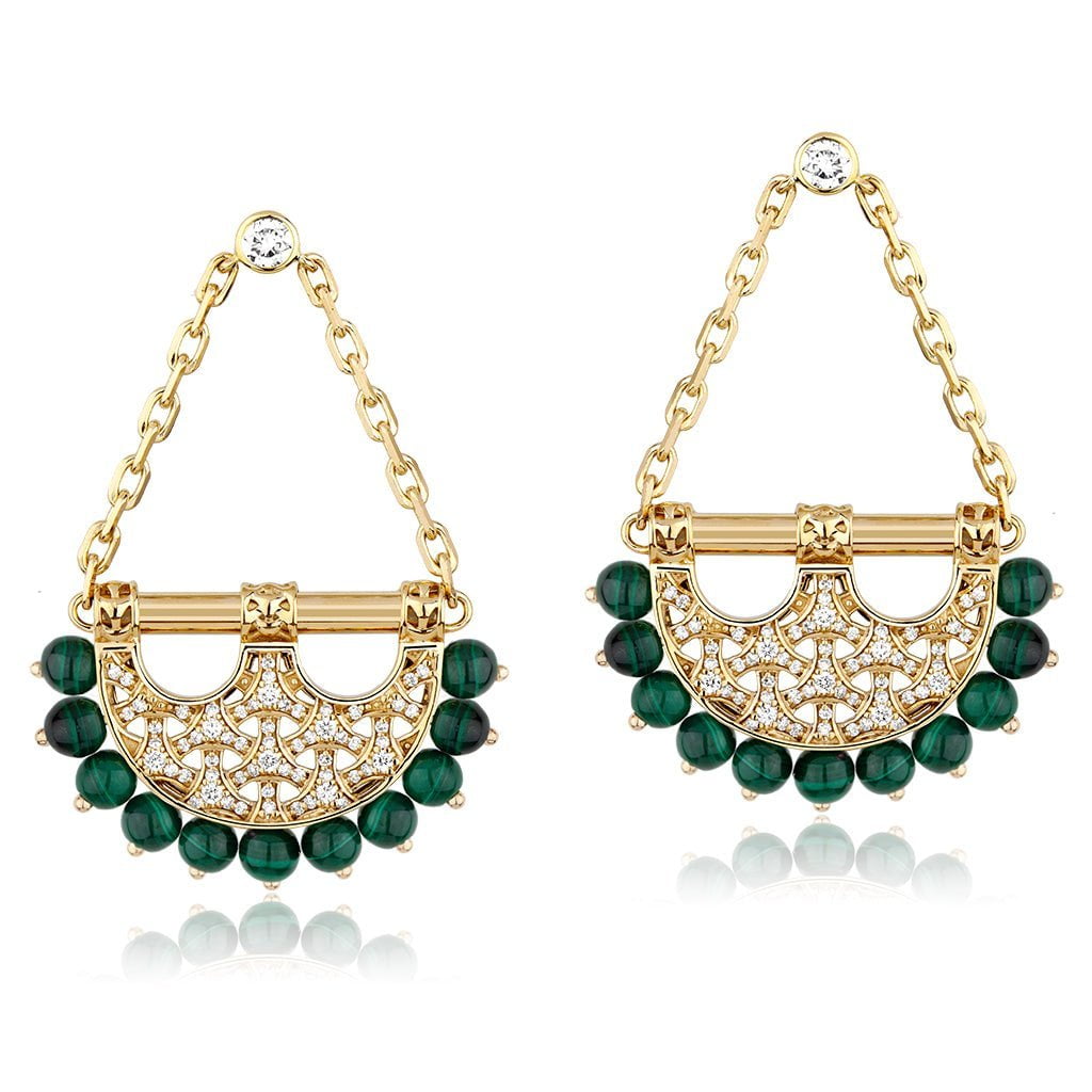 Al Noor Heritage Chandelier in Malachite - Misk Dubai,Earrings, al-noor-heritage-chandelier-in-malachite, , Misk Dubai,  Misk, Misk Jewellery, Misk Jewelry, Gold, Emirati Gold, Emirati Design, Jewelry Emirati, Saudi Jewelry, Gold Saudi Arabia, Dubai, Abu Dhabi, Saudi Arabia, KSA, UAE, United Arab Emirates, 18kt, مجوهرات , مجوهرات مسك, مجوهرات اماراتية , دهب , سعودية ذهب