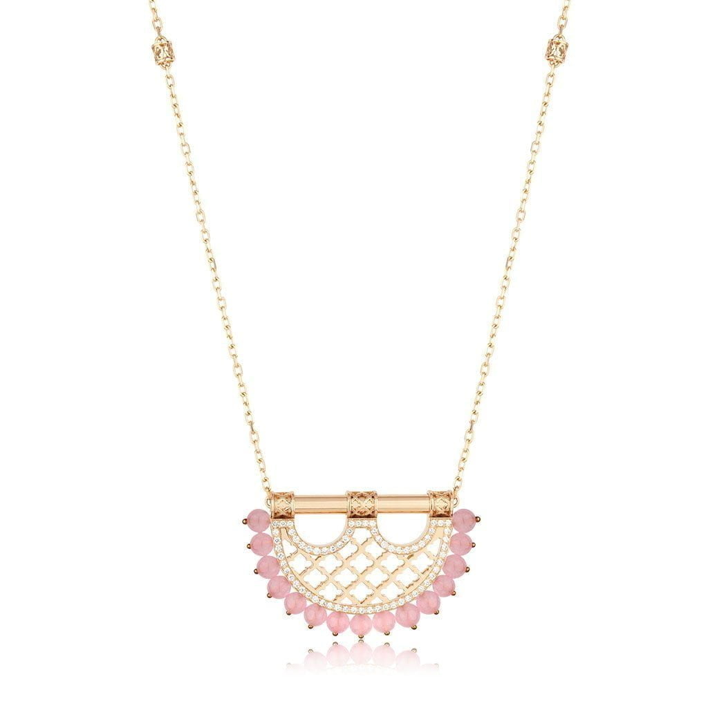 Heritage Medium Pearl Border Diamond Pendant — Rose Quartz#Stone_Rose Quartz