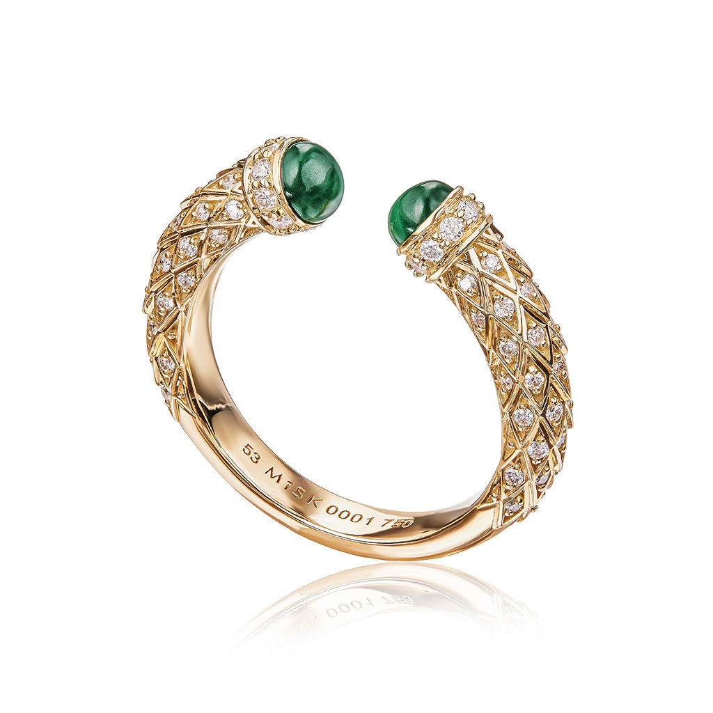 Harmony Open Malachite Slim Ring Full Diamond