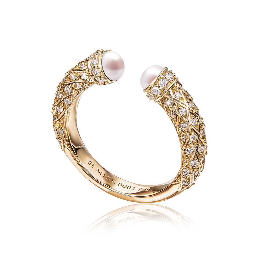 Harmony Open Pearl Slim Ring Full Diamond