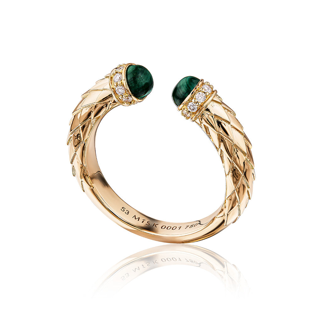 Harmony Open Malachite Slim Ring Border Diamond