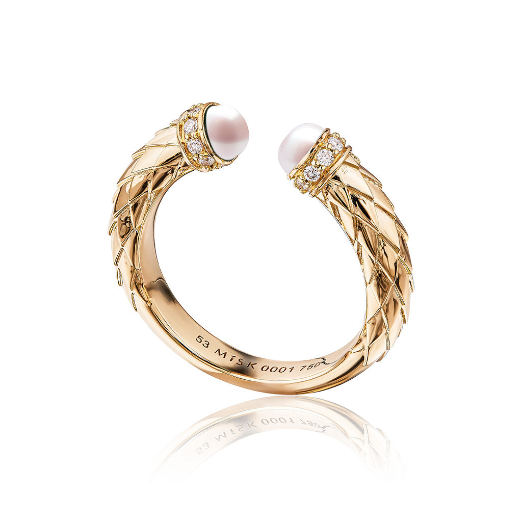 Harmony Open Pearl Slim Ring Border Diamond