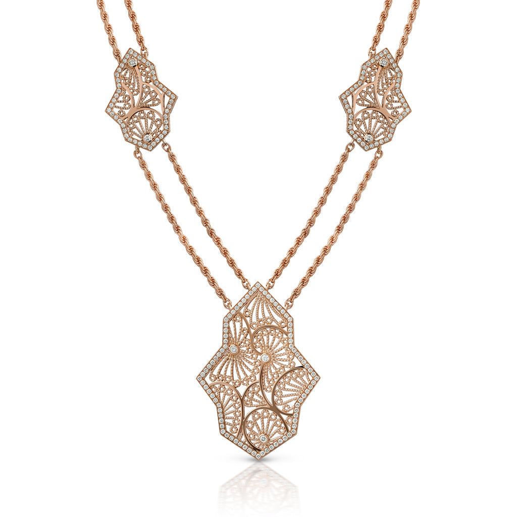 Al Mona Large Leaf Necklace#Gold_Rose Gold