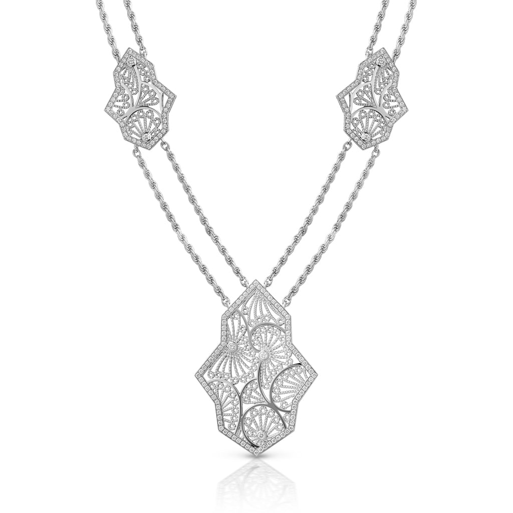 Al Mona Large Leaf Necklace#Gold_White Gold