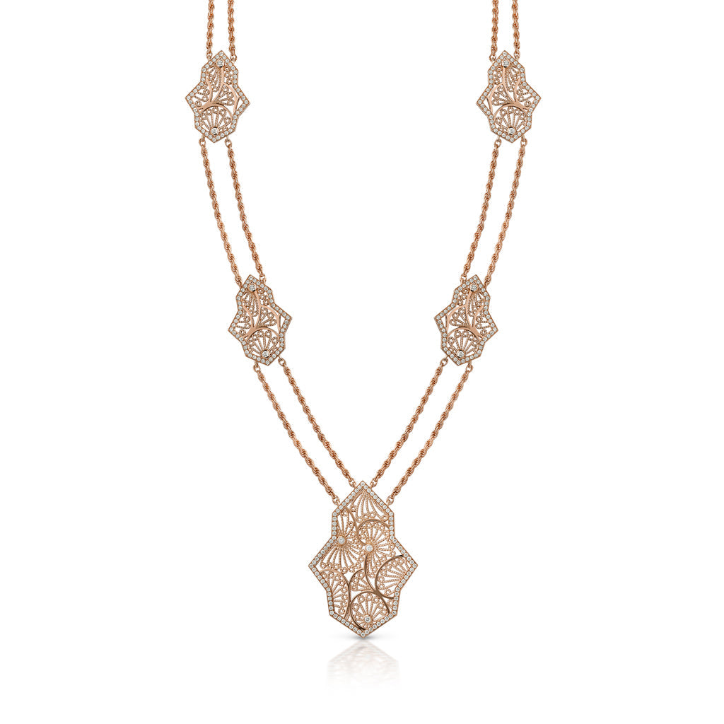 Al Mona Large Leaf Necklace#Gold_Rose Gold