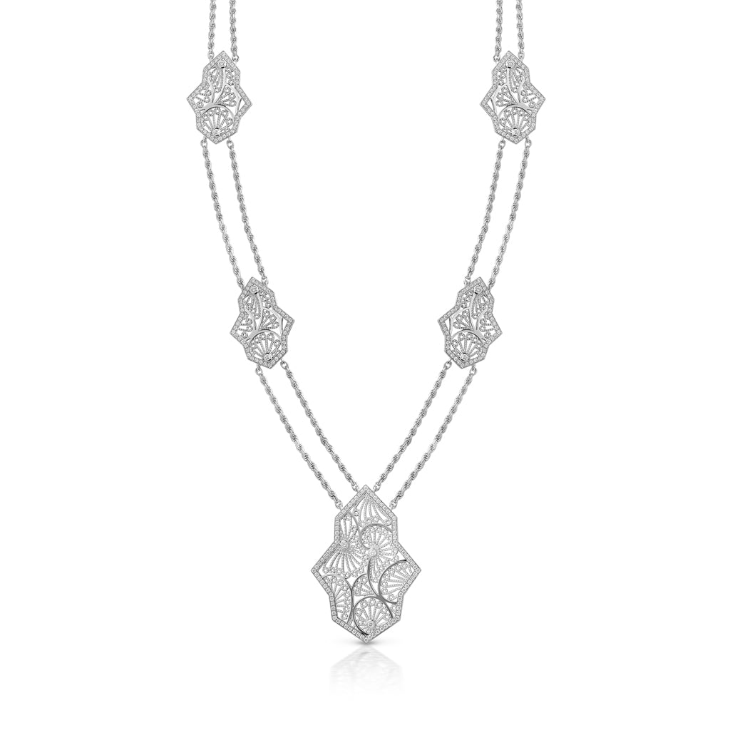 Al Mona Large Leaf Necklace#Gold_White Gold