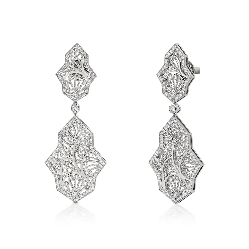 Al Mona Large Leaf Earrings#Gold_White Gold