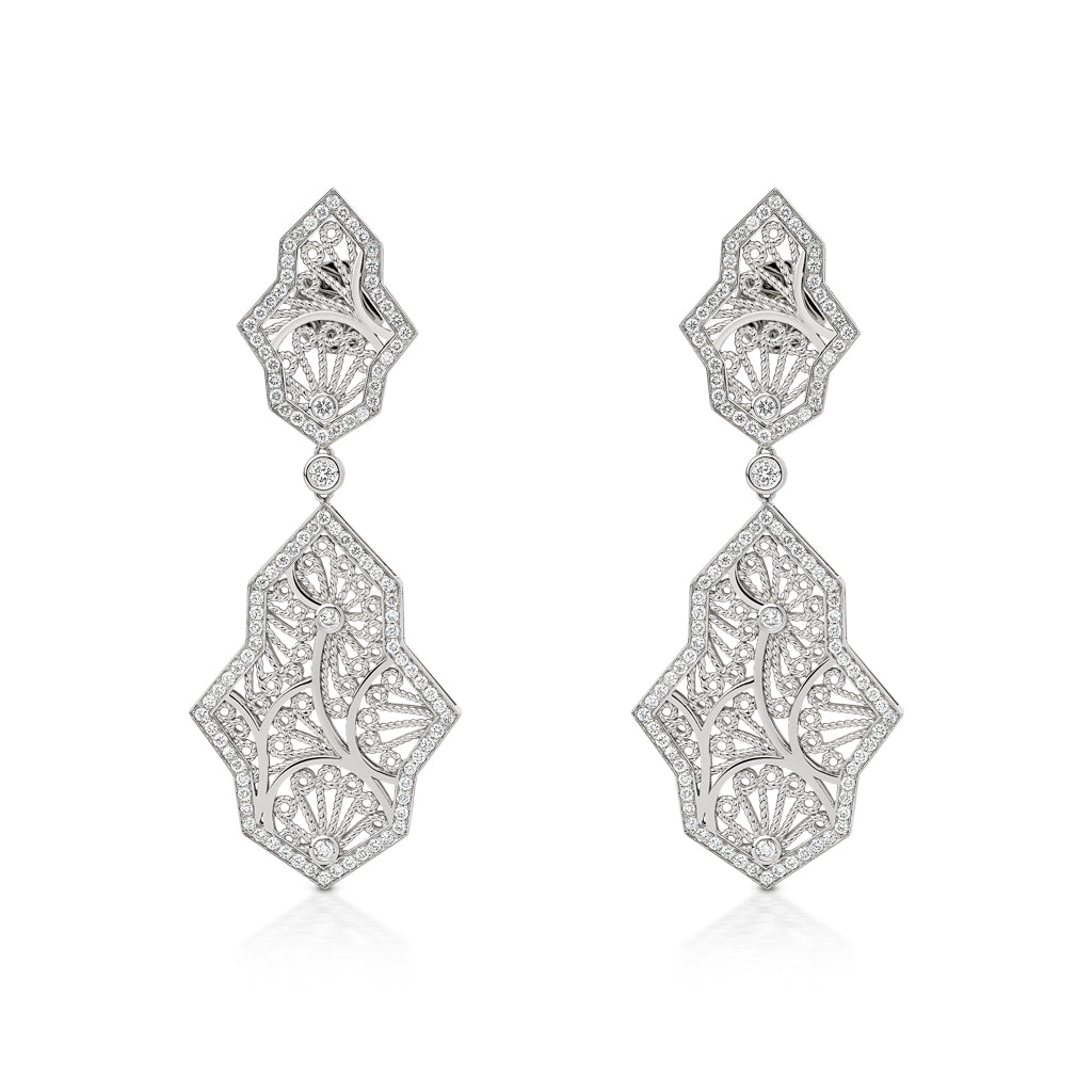Al Mona Large Leaf Earrings#Gold_White Gold