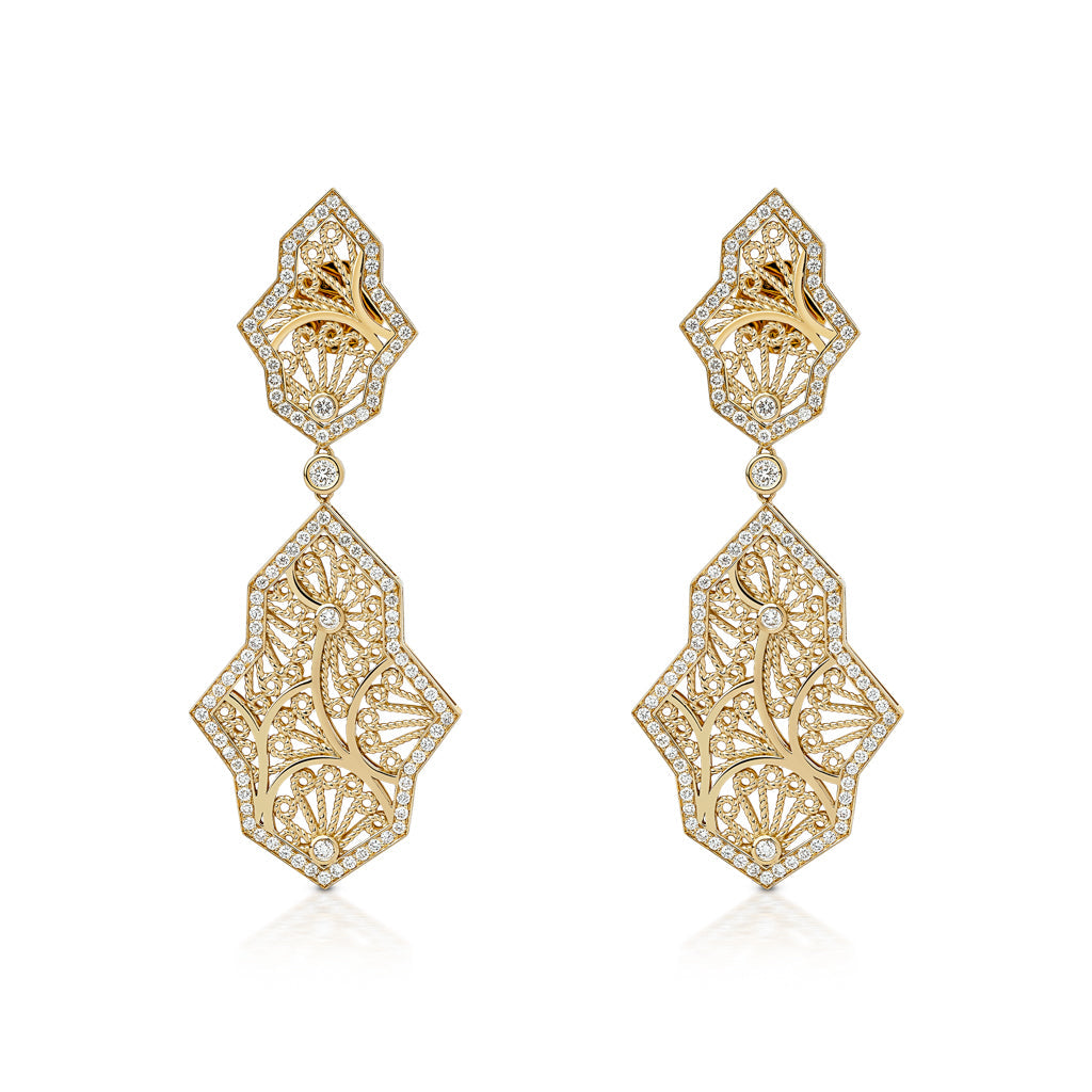 Al Mona Large Leaf Earrings#Gold_Yellow Gold