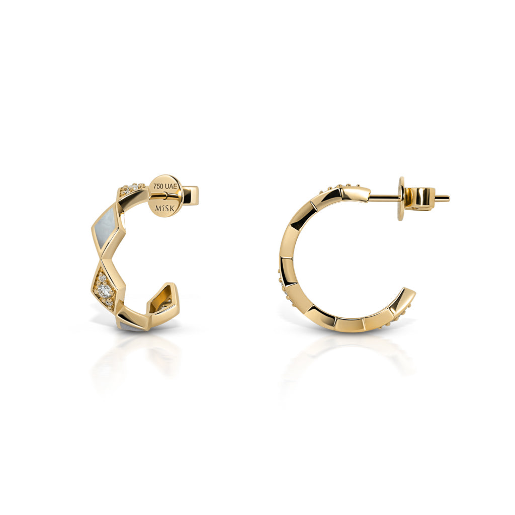 Eternity Small Mother of Pearl Yellow Gold Hoop Earrings