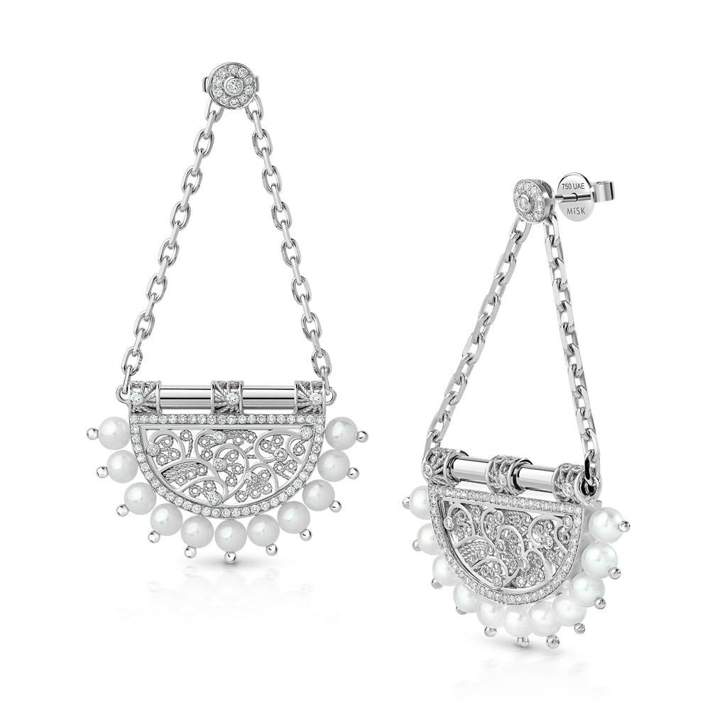 Heritage Al Mona Large Chandelier Earrings#Gold_White Gold