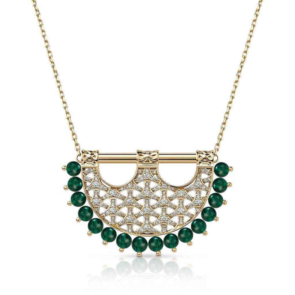 Heritage Medium 2 Pearl Full Diamond Pendant — Malachite#Stone_Malachite