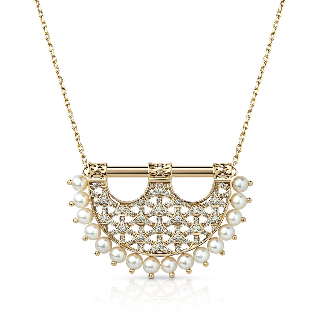 Heritage Medium 2 Pearl Full Diamond Pendant