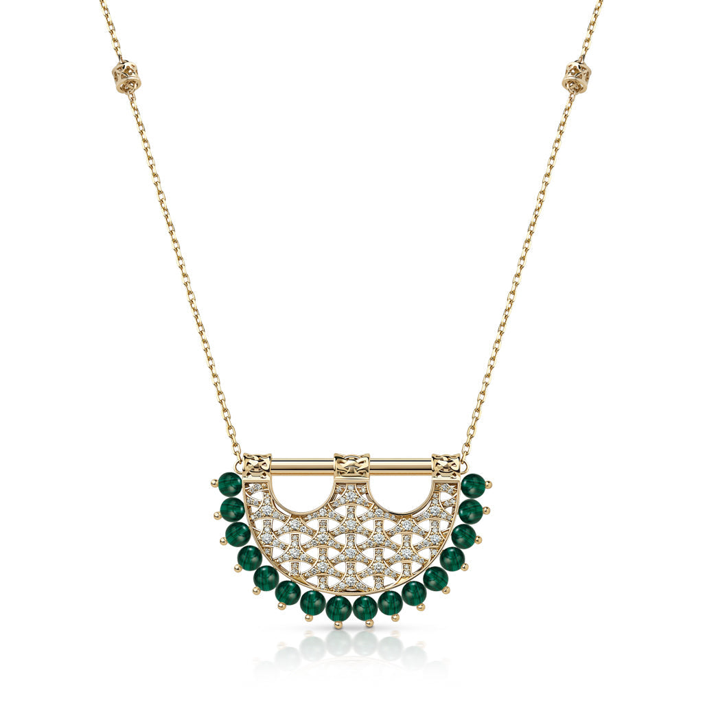 Heritage Medium 2 Pearl Full Diamond Pendant — Malachite#Stone_Malachite