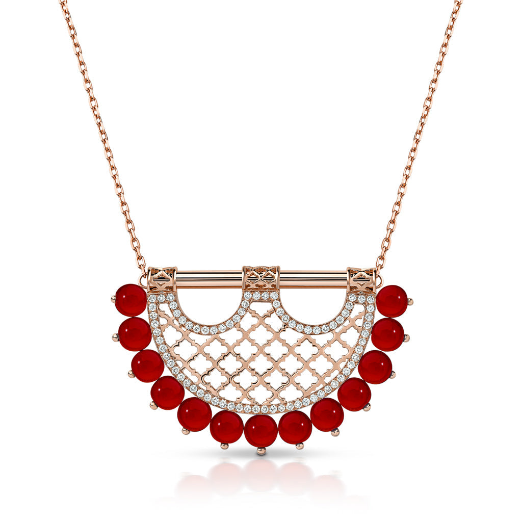 Heritage Medium 2 Pearl Border Diamond Pendant — Agate#Stone_Agate