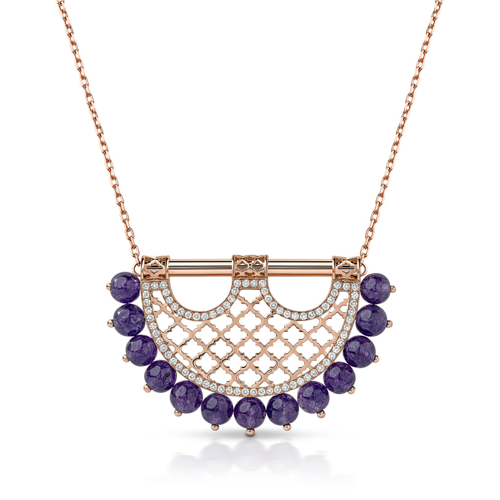 Heritage Medium 2 Amethyst Border Diamond Pendant