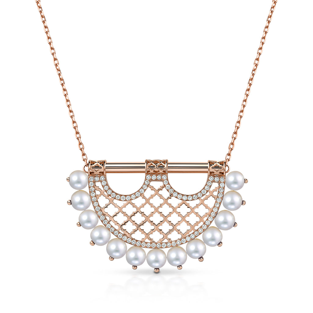 Heritage Medium 2 Pearl Border Diamond Pendant