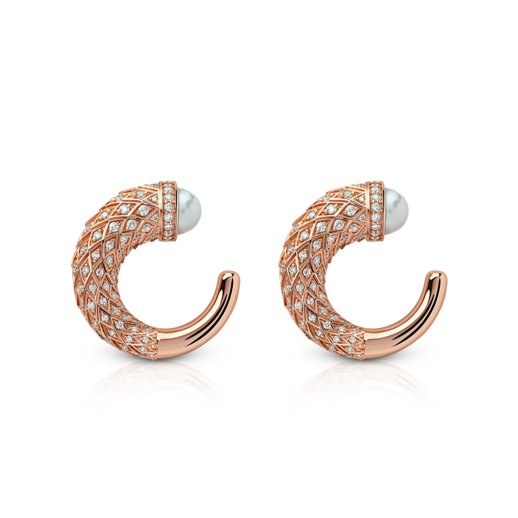 Hilal Earrings in Full Diamond Pearl