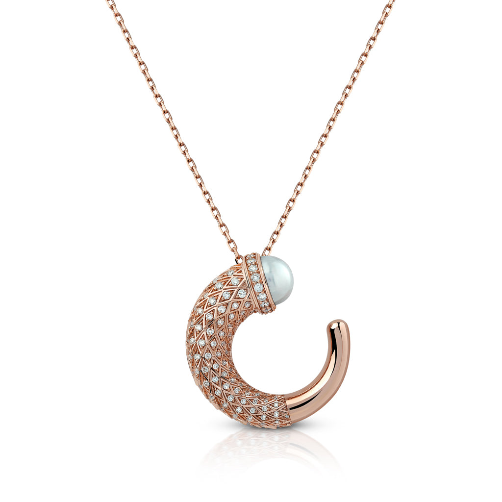 Hilal Large Pendant in Full Diamond Pearl