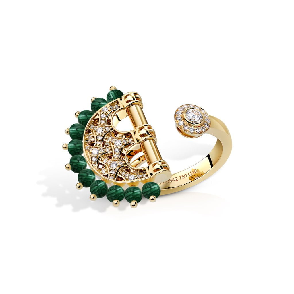 Heritage Agate Full Diamond Ring — Malachite#Stone_Malachite