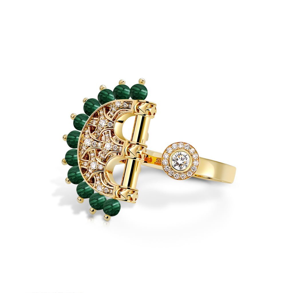 Heritage Agate Full Diamond Ring — Malachite#Stone_Malachite