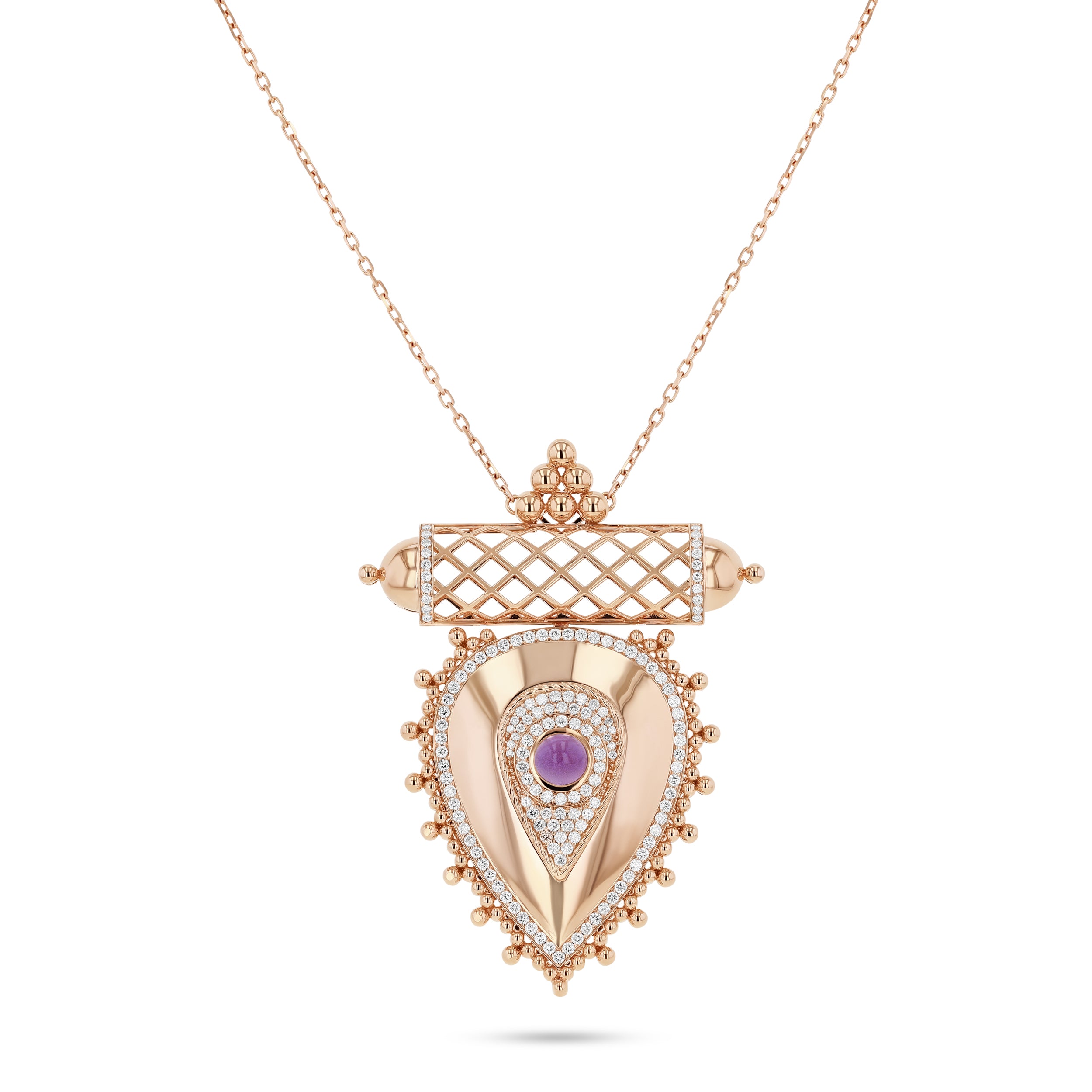 Al Qasr Large Pendant – Amethyst | Rose Gold